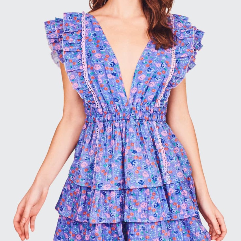 Love Shack Fancy Bennett Tiered Floral Cotton Mini Dress